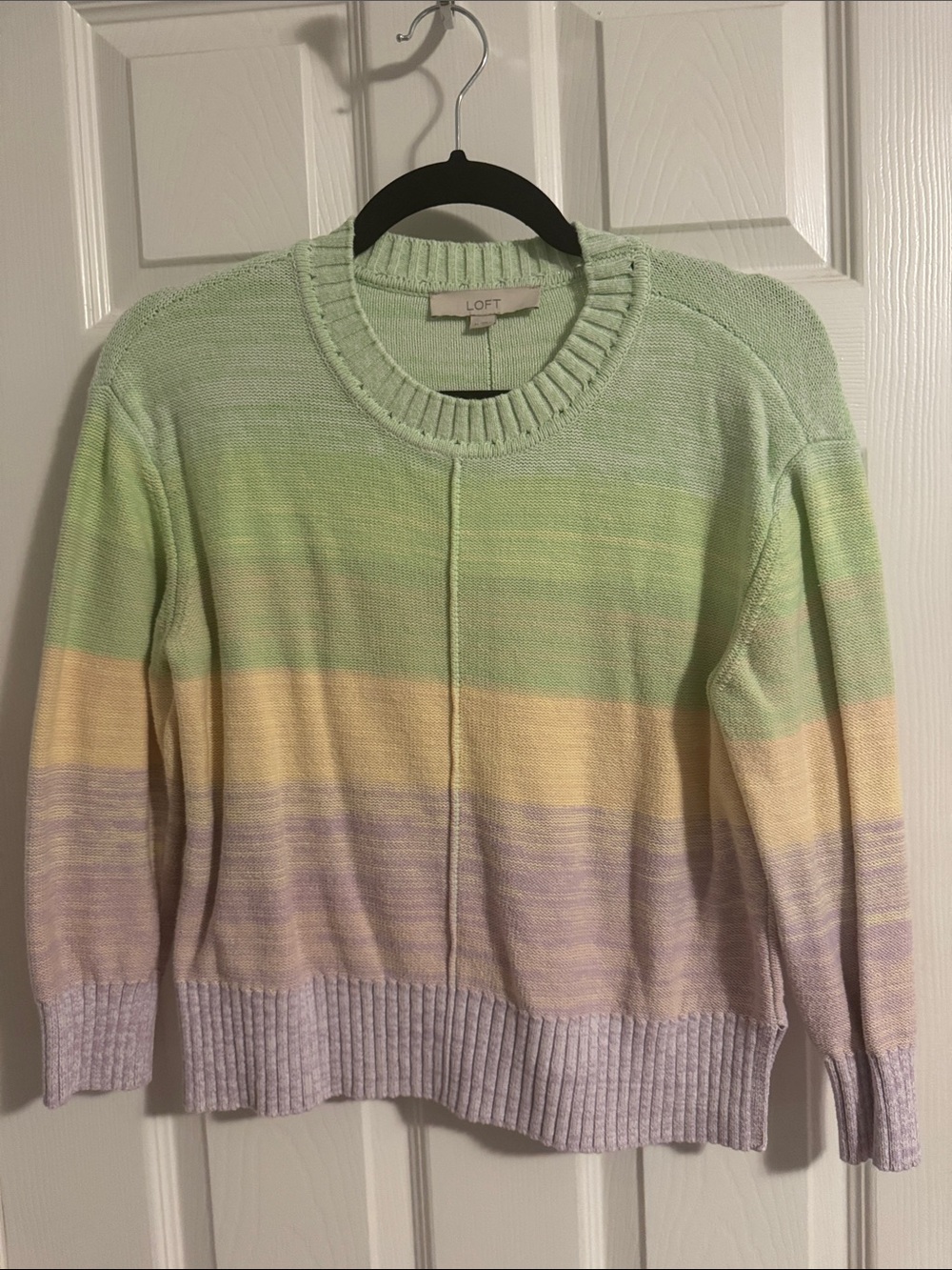 LOFT Pastel Stripe Crewneck Sweater in Mint, Yellow & Lavender